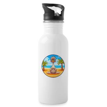 Ostrich Cartoon Yoga Beach Summer Illustration - Water bottle with straw - white - Right