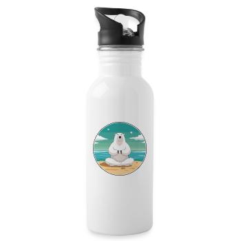 Ours Polaire Dessin Animé Yoga Plage Été Illustration - Gourde avec paille intégrée - blanc - Droite