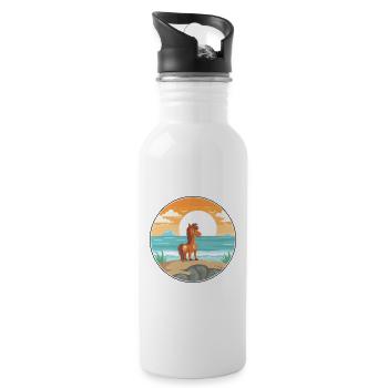 Pferde-Cartoon-Yoga-Strand-Sommer-Illustration - Trinkflasche mit integriertem Trinkhalm - Weiß - Rechts