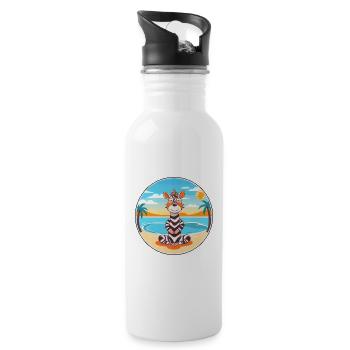 Zebra-Cartoon-Yoga-Strand-Sommer-Illustration - Trinkflasche mit integriertem Trinkhalm - Weiß - Rechts