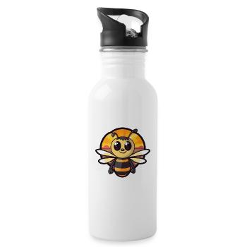 Bee Funny Cartoon Kawaii Beach Illustration - Water bottle with straw - white - Right