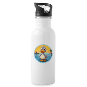 Canard drôle dessin animé Kawaii plage Illustration - Gourde avec paille intégrée - blanc - Droite