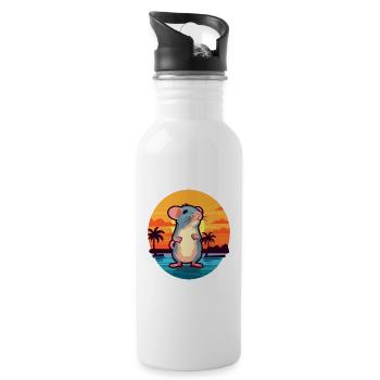 Rat Funny Cartoon Kawaii Beach Illustration - Water bottle with straw - white - Right