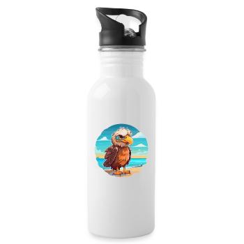 Eagle Funny Cartoon Kawaii Beach Illustration - Water bottle with straw - white - Right