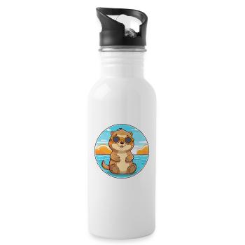 Loutre drôle dessin animé kawaii plage illustration - Gourde avec paille intégrée - blanc - Droite