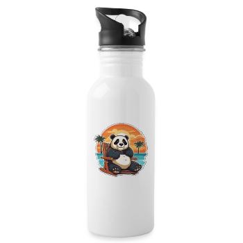 Panda Lustige Karikatur Kawaii Strand Illustration - Trinkflasche mit integriertem Trinkhalm - Weiß - Rechts