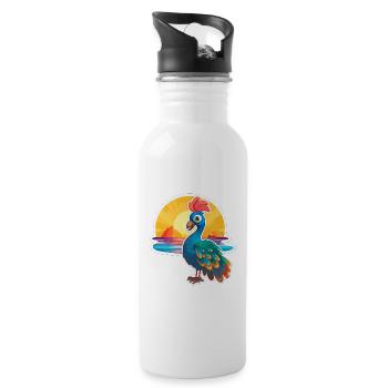 Pfau Lustige Karikatur Kawaii Strand Illustration - Trinkflasche mit integriertem Trinkhalm - Weiß - Rechts