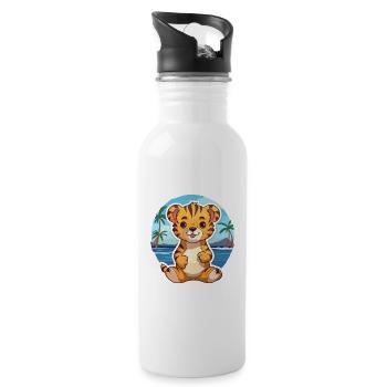 Tiger Lustige Karikatur Kawaii Strand Illustration - Trinkflasche mit integriertem Trinkhalm - Weiß - Rechts