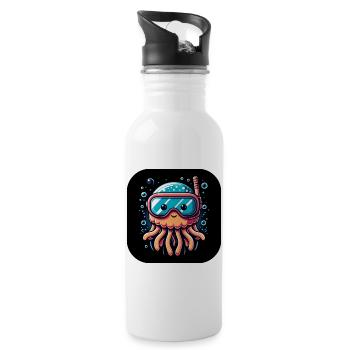 Octopus Kraken Goggles Water - Water bottle with straw - white - Right