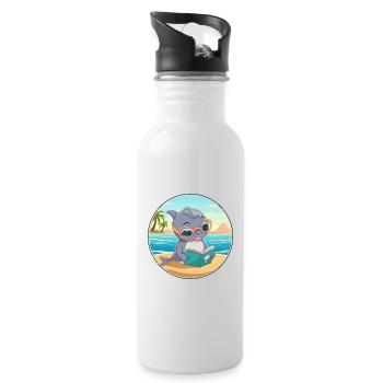 Delfin Niedlich Lustige Karikatur Kawaii Buch Strand - Trinkflasche mit integriertem Trinkhalm - Weiß - Rechts