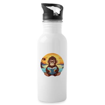 Affe Niedliche Lustige Karikatur Kawaii Buch Strand - Trinkflasche mit integriertem Trinkhalm - Weiß - Rechts