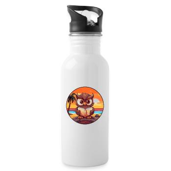 Eulen-niedlicher lustiger Cartoon Kawaii-Buch-Strand - Trinkflasche mit integriertem Trinkhalm - Weiß - Rechts