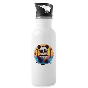 Panda Mignon Drôle Dessin Animé Kawaii Livre Plage - Gourde avec paille intégrée - blanc - Droite
