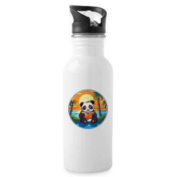 Panda Mignon Drôle Dessin Animé Kawaii Livre Plage - Gourde avec paille intégrée - blanc - Droite