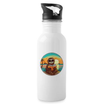 Faultier, niedlich, lustig, Cartoon, Kawaii, Buch, Strand - Trinkflasche mit integriertem Trinkhalm - Weiß - Rechts