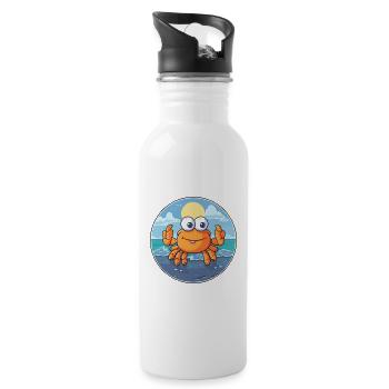 Crab Watercolor Cartoon Kawaii Clipart Animal - Water bottle with straw - white - Right