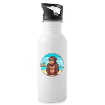 Baboon Watercolor Cartoon Kawaii Clipart Animal - Water bottle with straw - white - Right