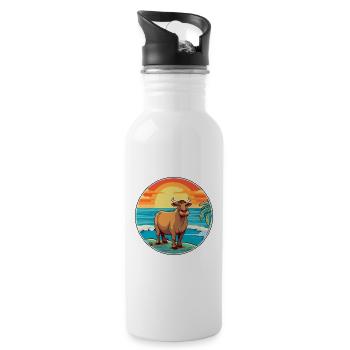 Bull Watercolor Cartoon Kawaii Clipart Animal - Water bottle with straw - white - Right