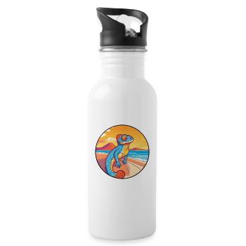 Chamäleon Aquarell Cartoon Kawaii Clipart Tier - Trinkflasche mit integriertem Trinkhalm - Weiß - Rechts