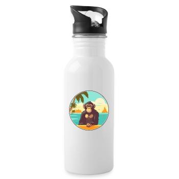 Chimpanzé aquarelle dessin animé Kawaii Clipart animal de compagnie - Gourde avec paille intégrée - blanc - Droite