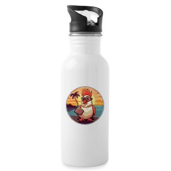 Hahn Niedlich Lustige Karikatur Kawaii Buch Strand - Trinkflasche mit integriertem Trinkhalm - Weiß - Rechts
