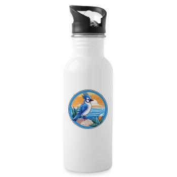 Blauer Eichelhäher Vogel Aquarell Karikatur Kawaii Tier Haustier - Trinkflasche mit integriertem Trinkhalm - Weiß - Rechts