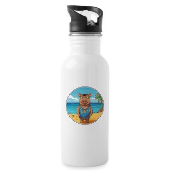 Boar Watercolor Cartoon Kawaii Clipart Animal - Water bottle with straw - white - Right
