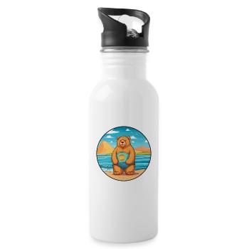 Bear Watercolor Cartoon Kawaii Clipart Animal - Water bottle with straw - white - Right