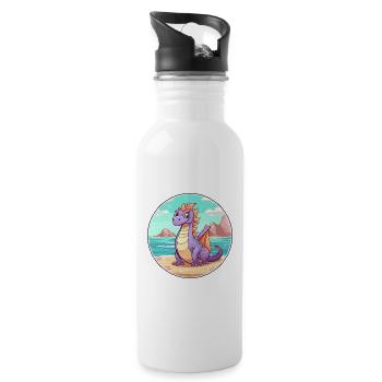 Dragon Watercolor Cartoon Kawaii Clipart Animal - Water bottle with straw - white - Right
