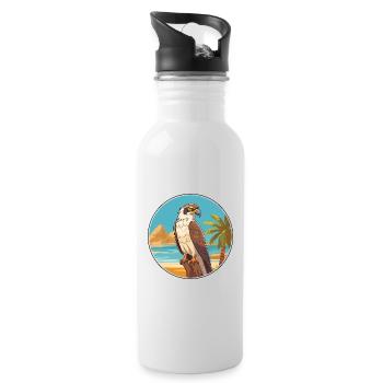 Falcon Watercolor Cartoon Kawaii Clipart Animal - Water bottle with straw - white - Right