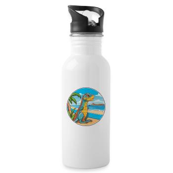 Iguana Watercolor Cartoon Kawaii Clipart Animal - Water bottle with straw - white - Right