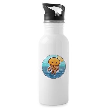 Jellyfish Watercolor Cartoon Kawaii Clipart Animal - Water bottle with straw - white - Right