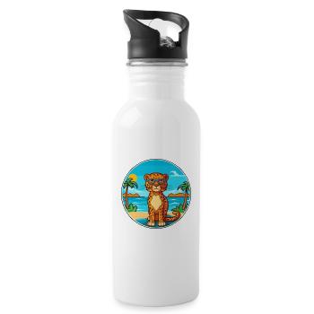 Leopard Watercolor Cartoon Kawaii Clipart Animal - Water bottle with straw - white - Right