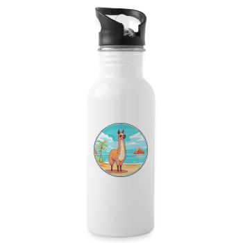 Llama Watercolor Cartoon Kawaii Clipart Animal - Water bottle with straw - white - Right