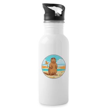 Murmeltier Aquarell Cartoon Kawaii Clipart Tier - Trinkflasche mit integriertem Trinkhalm - Weiß - Rechts
