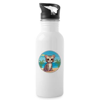 Ocelot Watercolor Cartoon Kawaii Clipart Animal - Water bottle with straw - white - Right