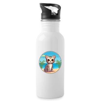 Ozelot Aquarell Cartoon Kawaii Clipart Tier - Trinkflasche mit integriertem Trinkhalm - Weiß - Rechts