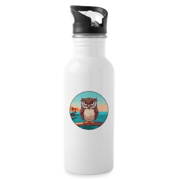 Owl Watercolor Cartoon Kawaii Clipart Animal - Water bottle with straw - white - Right