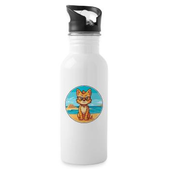 Luchs Aquarell Cartoon Kawaii Clipart Tier - Trinkflasche mit integriertem Trinkhalm - Weiß - Rechts
