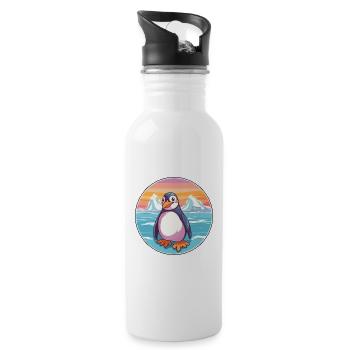 Pinguin Aquarell Cartoon Kawaii Clipart Tier - Trinkflasche mit integriertem Trinkhalm - Weiß - Rechts