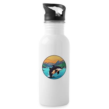 Orca Watercolor Cartoon Kawaii Clipart Animal - Water bottle with straw - white - Right
