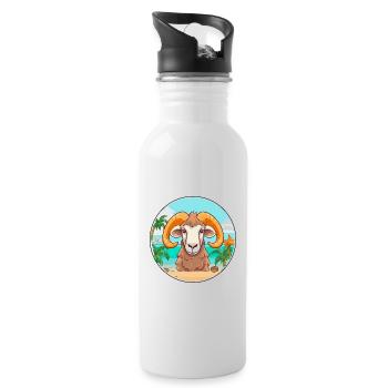 Widder Aquarell Cartoon Kawaii Clipart Tier - Trinkflasche mit integriertem Trinkhalm - Weiß - Rechts