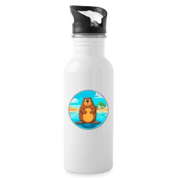 Biber Aquarell Cartoon Kawaii Clipart Tier - Trinkflasche mit integriertem Trinkhalm - Weiß - Rechts