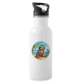 Sloth Watercolor Cartoon Kawaii Clipart Animal - Water bottle with straw - white - Right