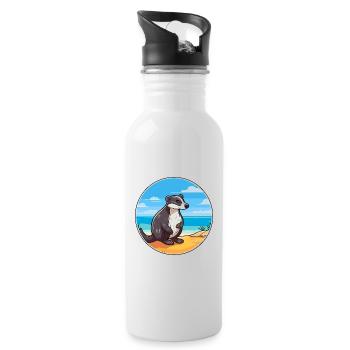 Blaireau Aquarelle Dessin Animé Kawaii Clipart Animal - Gourde avec paille intégrée - blanc - Droite