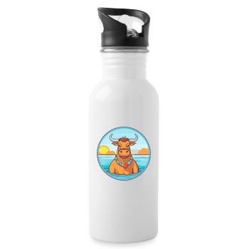 Bull Watercolor Cartoon Kawaii Clipart Animal - Water bottle with straw - white - Right