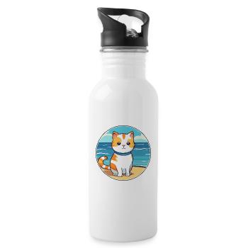 Katze Aquarell Karikatur Kawaii Clipart Tier - Trinkflasche mit integriertem Trinkhalm - Weiß - Rechts
