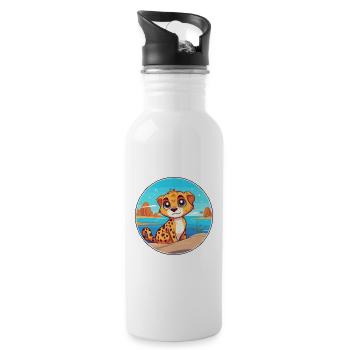 Cheetah Watercolor Cartoon Kawaii Clipart Animal - Water bottle with straw - white - Right