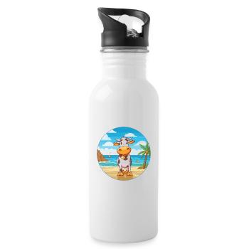 Cow Watercolor Cartoon Kawaii Clipart Animal - Water bottle with straw - white - Right
