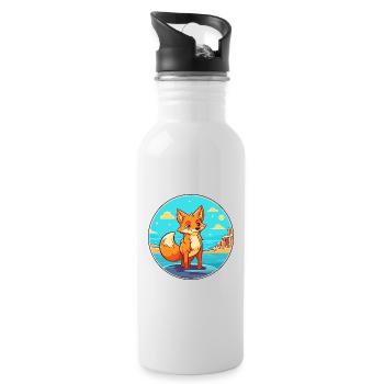 Fuchs Aquarell Cartoon Kawaii Clipart Tier - Trinkflasche mit integriertem Trinkhalm - Weiß - Rechts